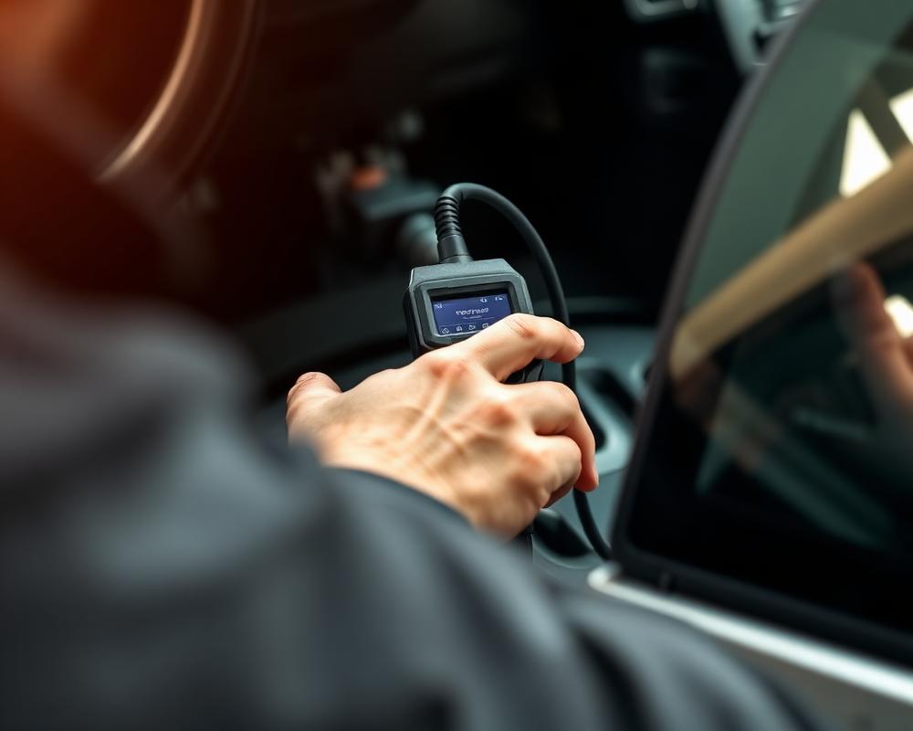 Mechanic running an OBD2 diagnostic scan